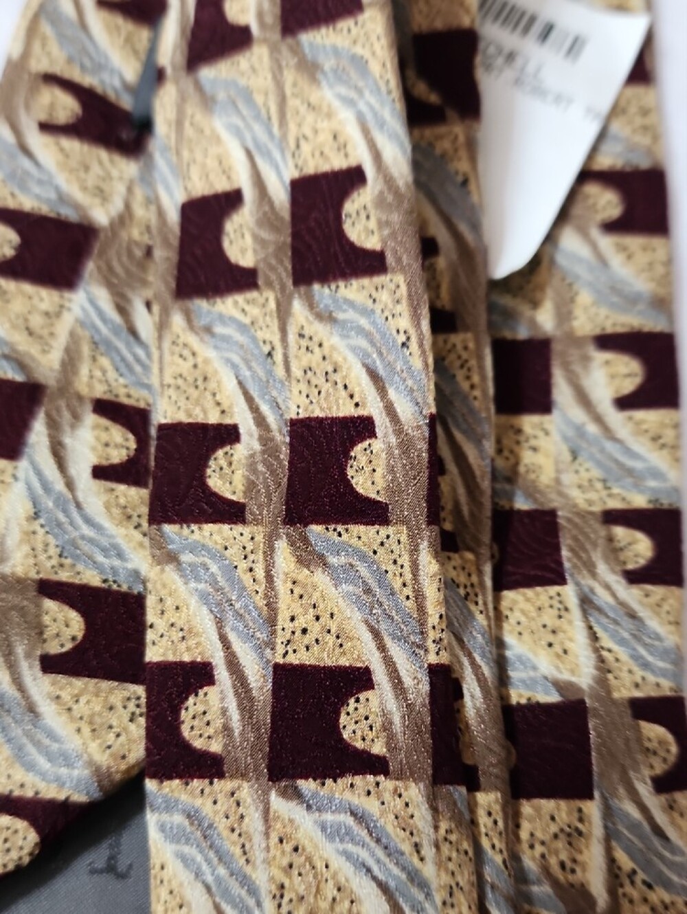 Robert Talbott Burgandy Brown and Gold Geometric 100% Silk Tie